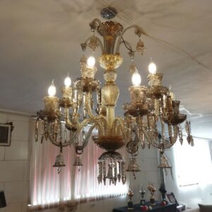 لوستر 8 شاخه با کارا تلفیق عسلی و شفاف